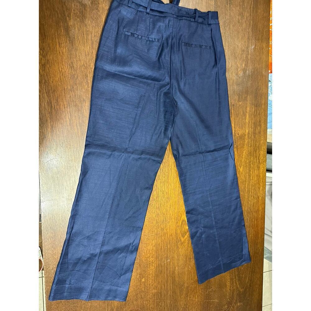 Linen Blend Wide Leg Pants Women 12 Blue Career Academia Twee Classy Neutral - Picture 4 of 10